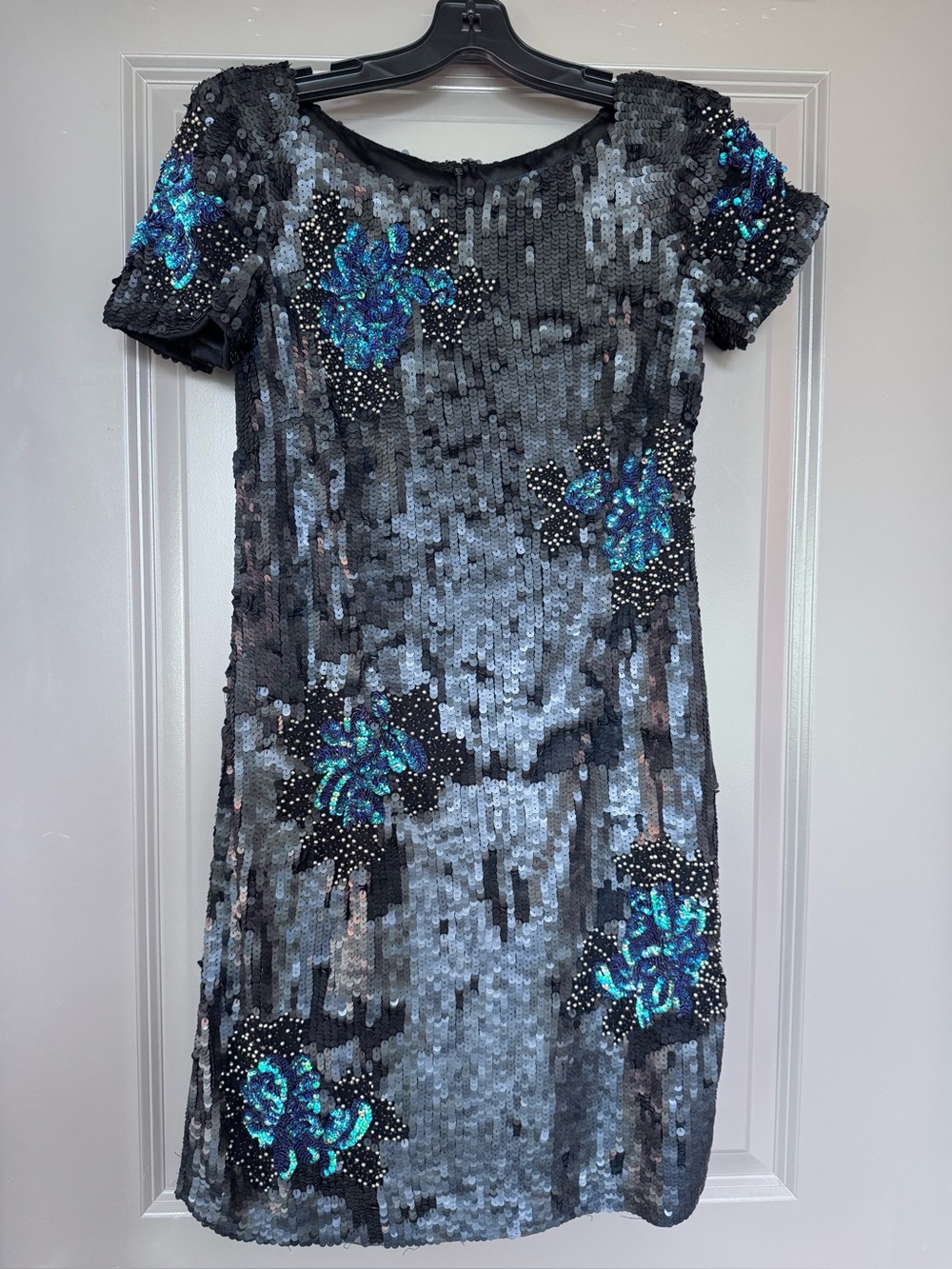French Connection Violet Thunder Sequin Sheath Dress Black Blue NWT Size 4